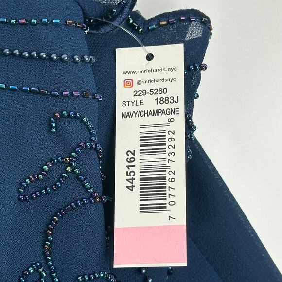 NWT R&M Richards Navy Blue Evening Cocktail Beaded Dress Womens Petite Size 16P - Picture 9 of 12